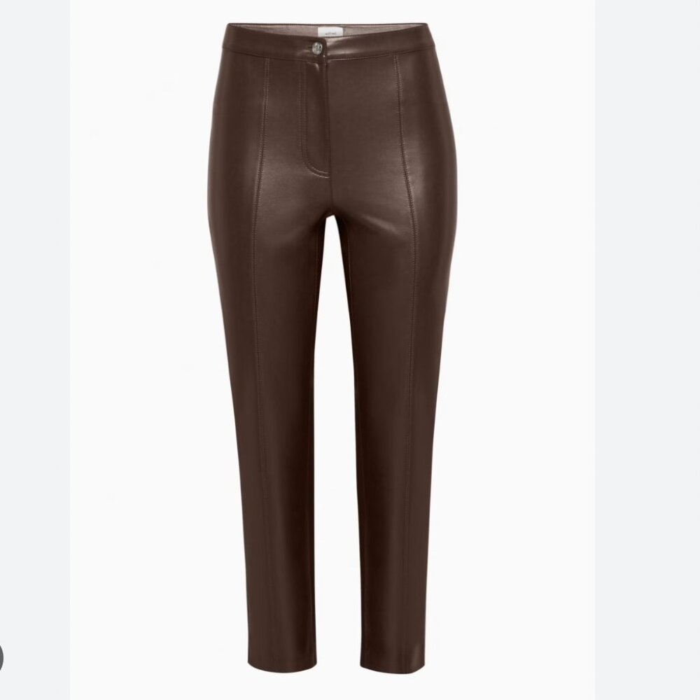 ARITZIA Wilfred Fabian High-Waisted Kick-Flare Brown Vegan Leather Pants Size 6